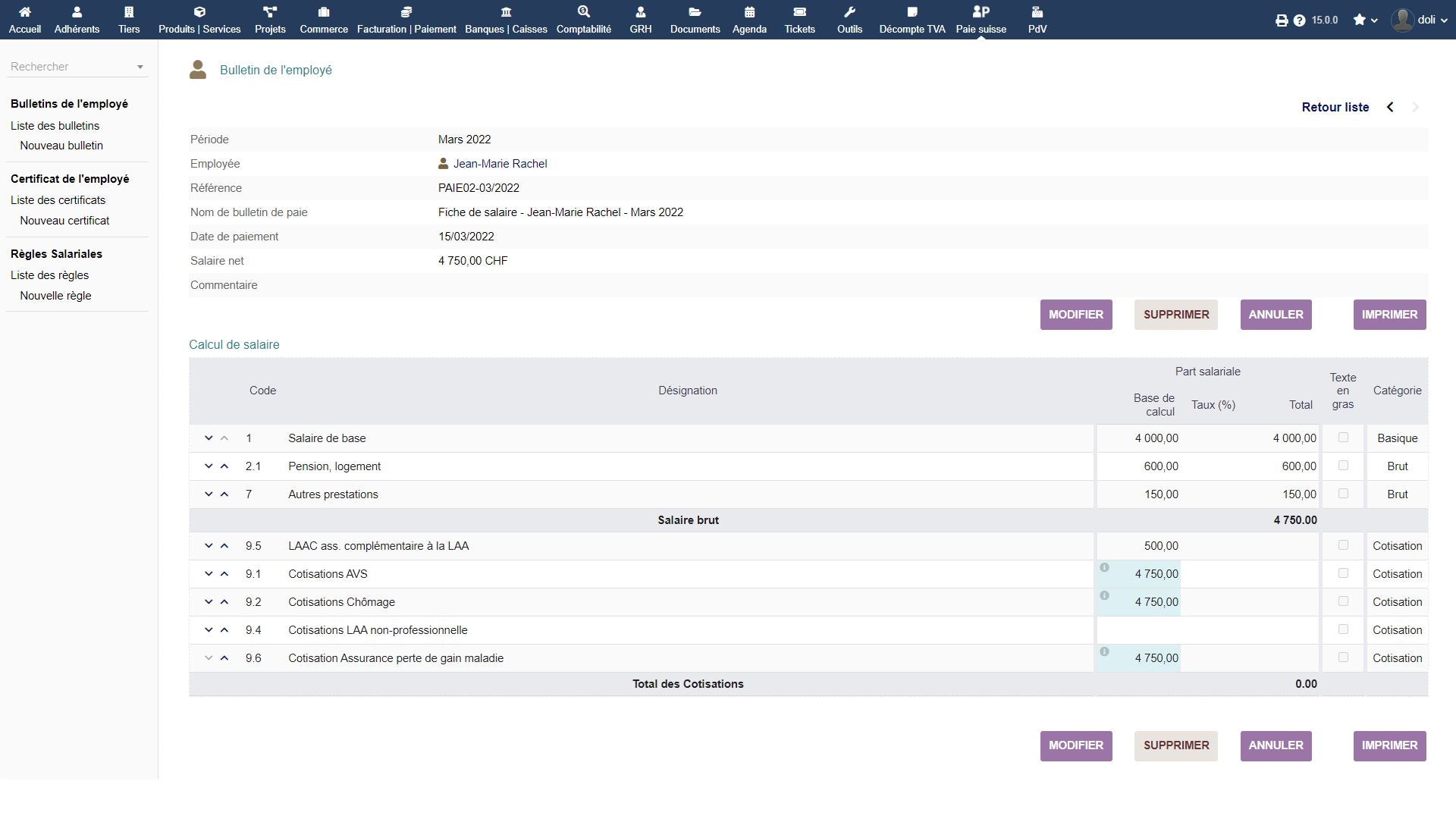 Dolibarr payslip for Switzerland - Dolibarr MarketPlace