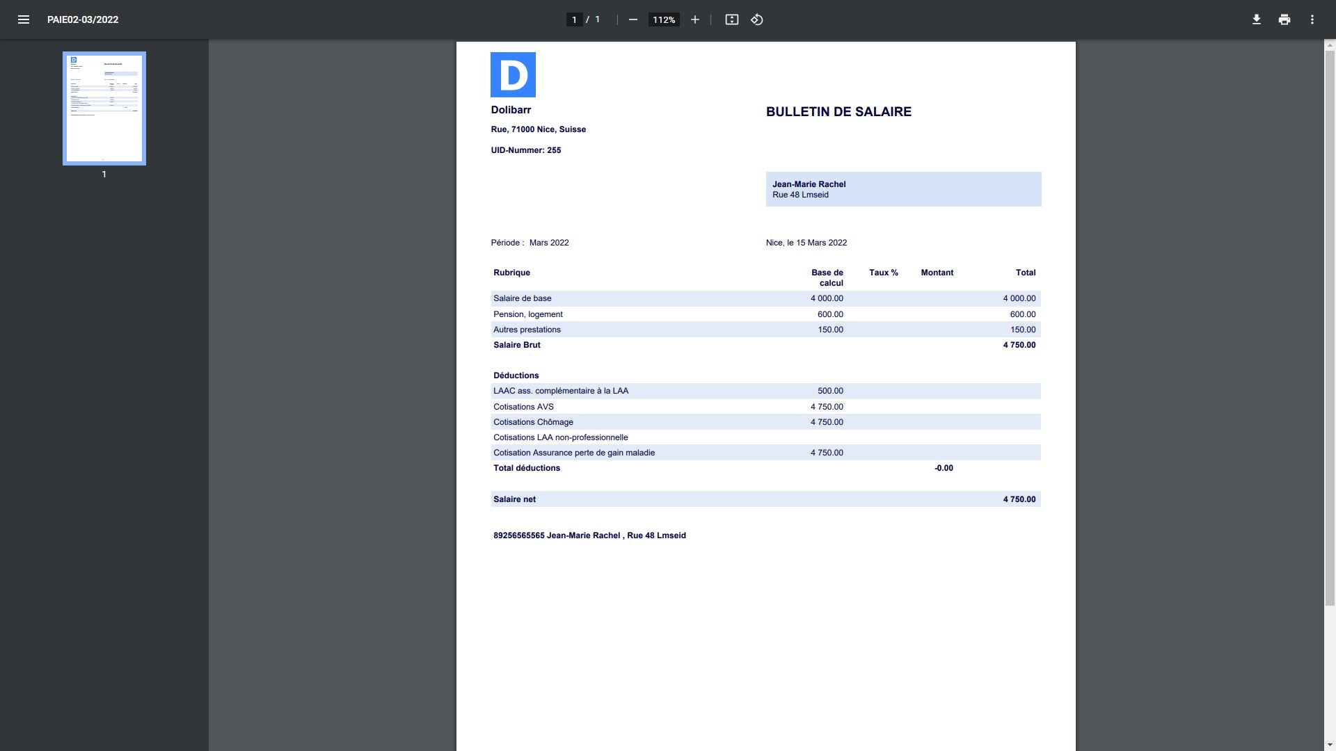 Dolibarr payslip for Switzerland - Dolibarr MarketPlace
