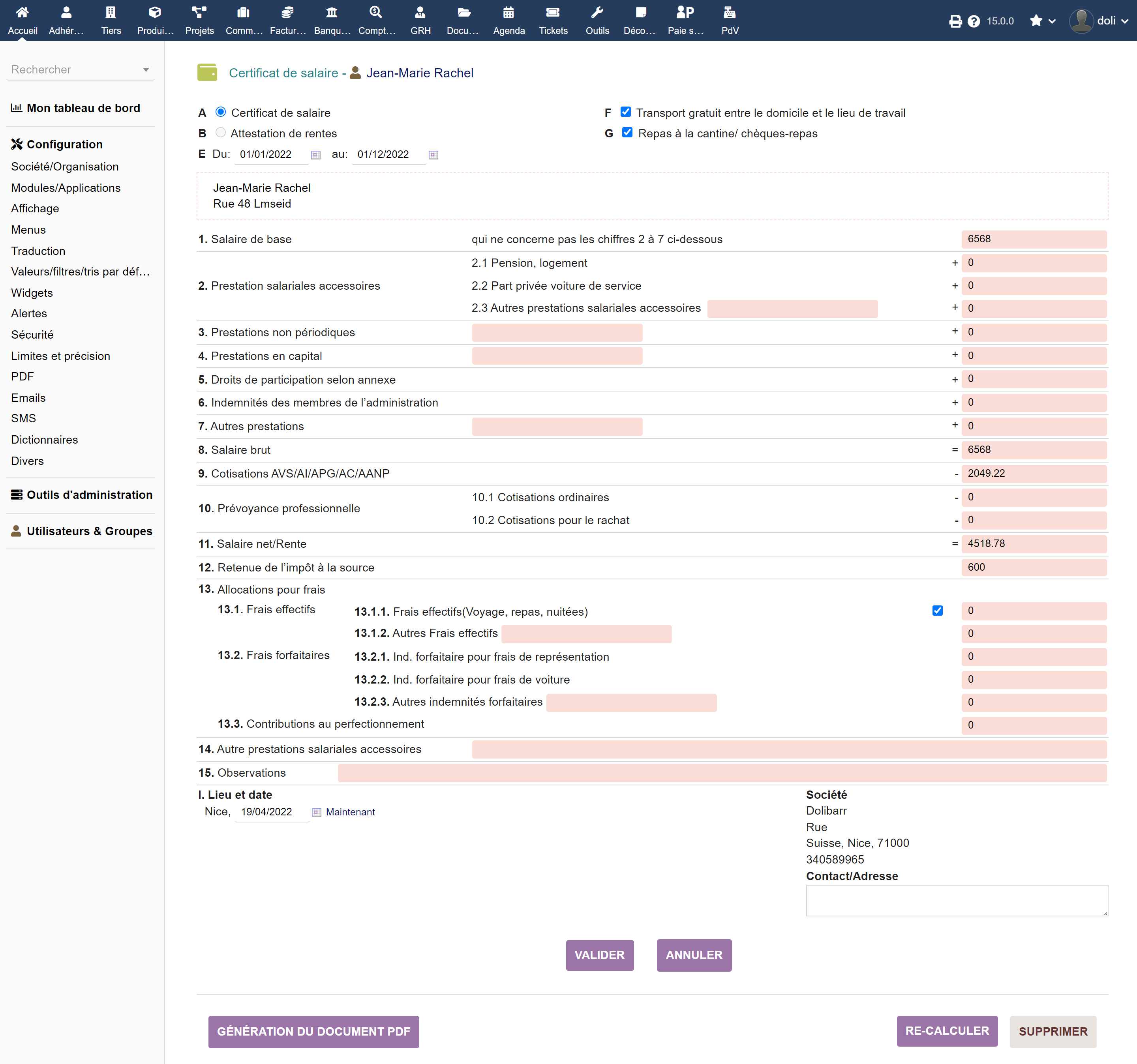 Dolibarr payslip for Switzerland - Dolibarr MarketPlace