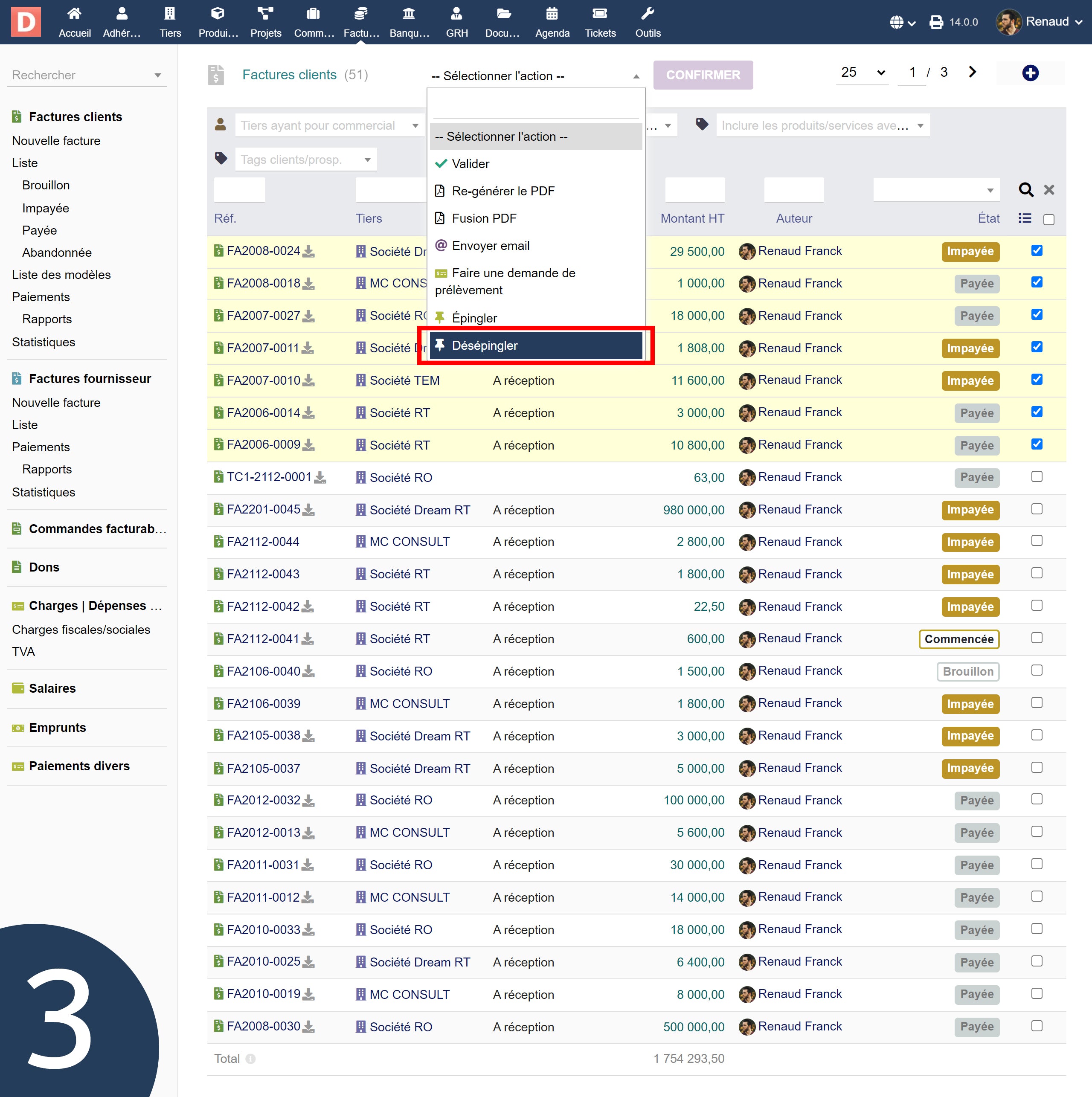 Pin rows of lists Dolibarr - Doli MarketPlace