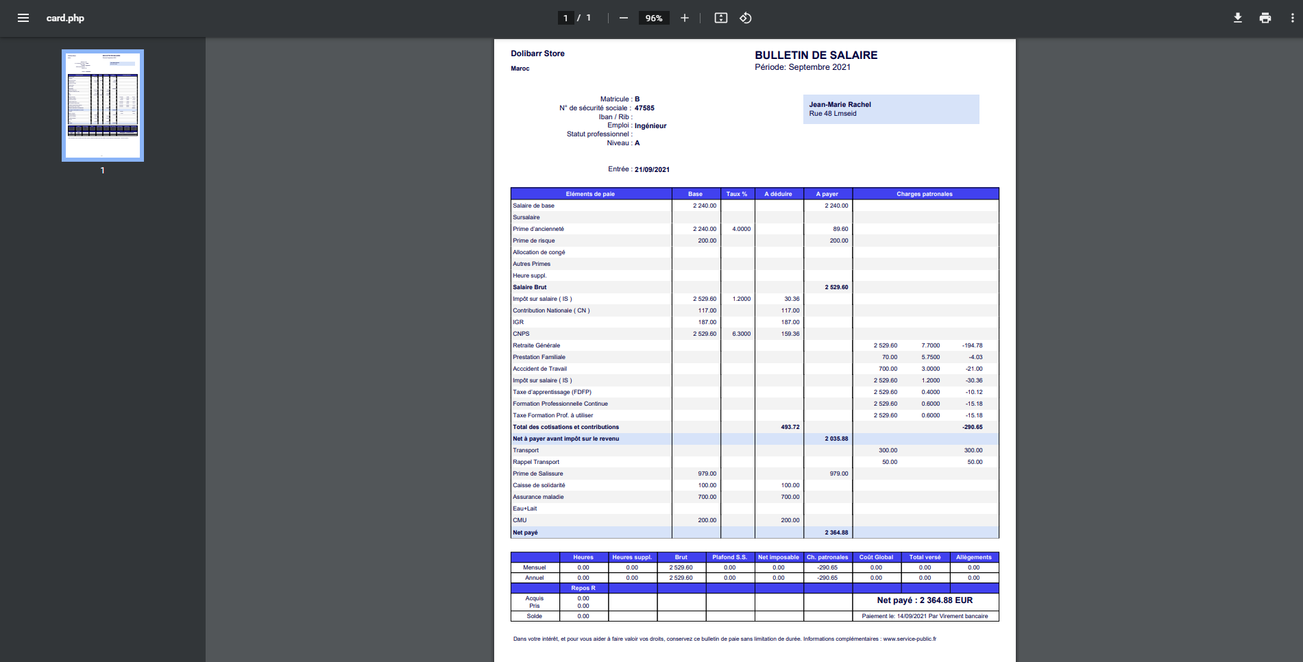 France payslip model Dolibarr - Doli MarketPlace