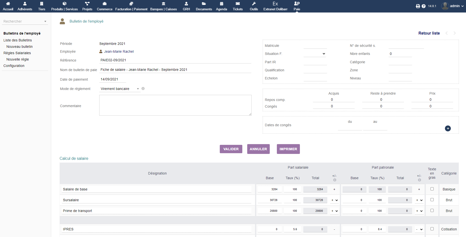 Senegal model pay slip Dolibarr - Doli MarketPlace